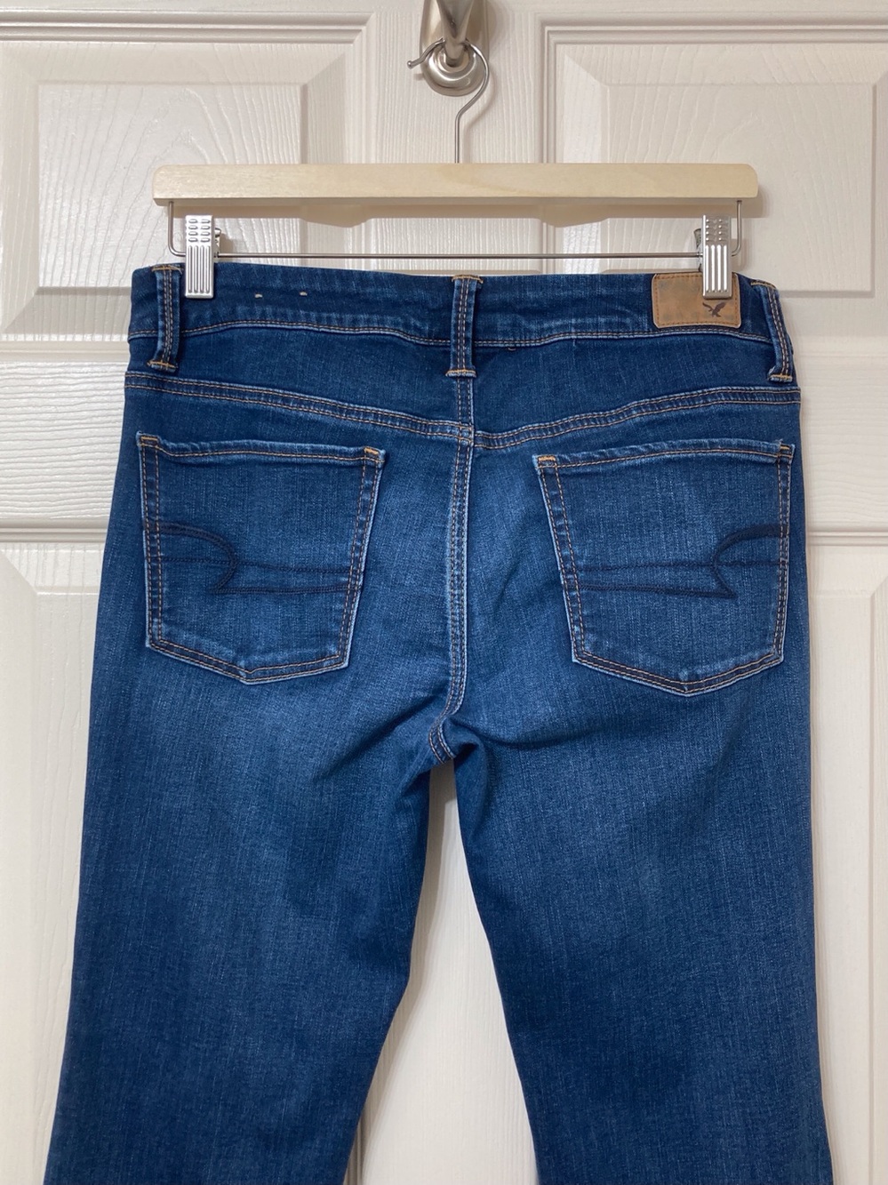 American Eagle Dark Wash Flare Leg Boho Artist Jeans 10 Short Indie Retro Y2K - Picture 6 of 8